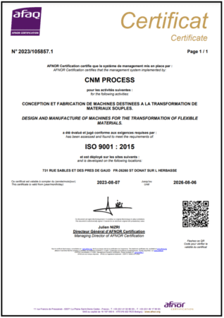 CNM Process, certificat ISO 9001